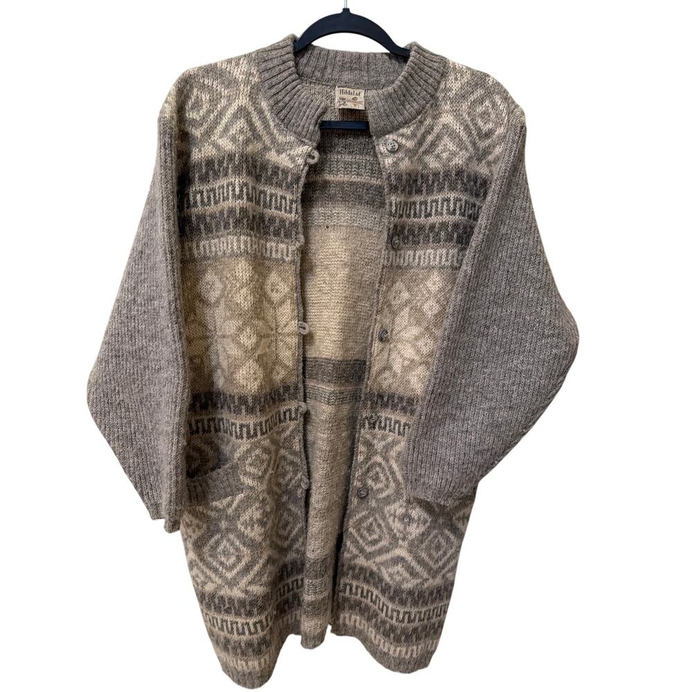 Hilda Ltd 100% Pure Wool Cardigan Women's Small Button Front Fishermancore Cabin